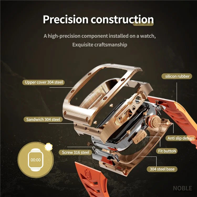 SHELLBOX For Apple Watch Series 5 / 4 / SE / 6 / SE (2022) 44mm / Series 7 / 8 45mm Watch Strap with Metal Frame Case