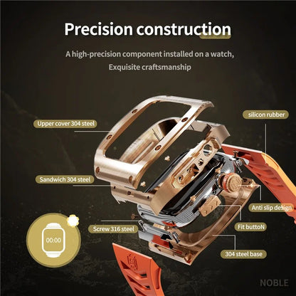 SHELLBOX For Apple Watch Series 5 / 4 / SE / 6 / SE (2022) 44mm / Series 7 / 8 45mm Watch Strap with Metal Frame Case