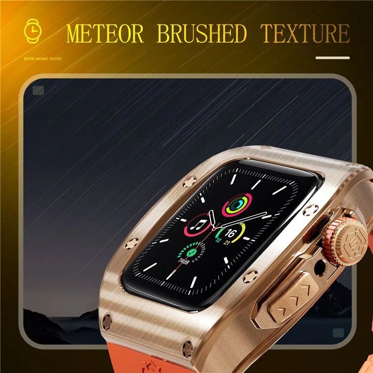 SHELLBOX For Apple Watch Series 5 / 4 / SE / 6 / SE (2022) 44mm / Series 7 / 8 45mm Watch Strap with Metal Frame Case