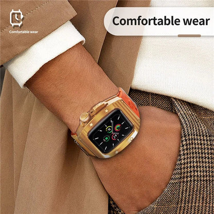 SHELLBOX For Apple Watch Series 5 / 4 / SE / 6 / SE (2022) 44mm / Series 7 / 8 45mm Watch Strap with Metal Frame Case