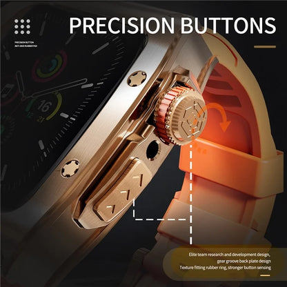 SHELLBOX For Apple Watch Series 5 / 4 / SE / 6 / SE (2022) 44mm / Series 7 / 8 45mm Watch Strap with Metal Frame Case
