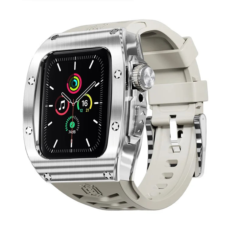 SHELLBOX For Apple Watch Series 5 / 4 / SE / 6 / SE (2022) 44mm / Series 7 / 8 45mm Metal Watch Case with Strap
