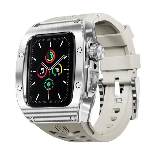 SHELLBOX For Apple Watch Series 5 / 4 / SE / 6 / SE (2022) 44mm / Series 7 / 8 45mm Metal Watch Case with Strap