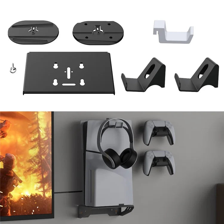DOBE TP5-3502 Wall Mount Holder for Sony PS5 / Slim Console Bracket Set with Controller Hook, Headset Hook
