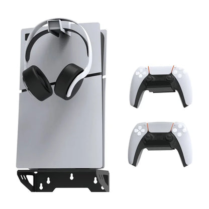 DOBE TP5-3502 Wall Mount Holder for Sony PS5 / Slim Console Bracket Set with Controller Hook, Headset Hook
