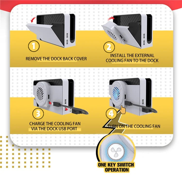 TOPWOLF For Nintendo Switch OLED Dock Cooling Fan Game Console Back Cover Cooler
