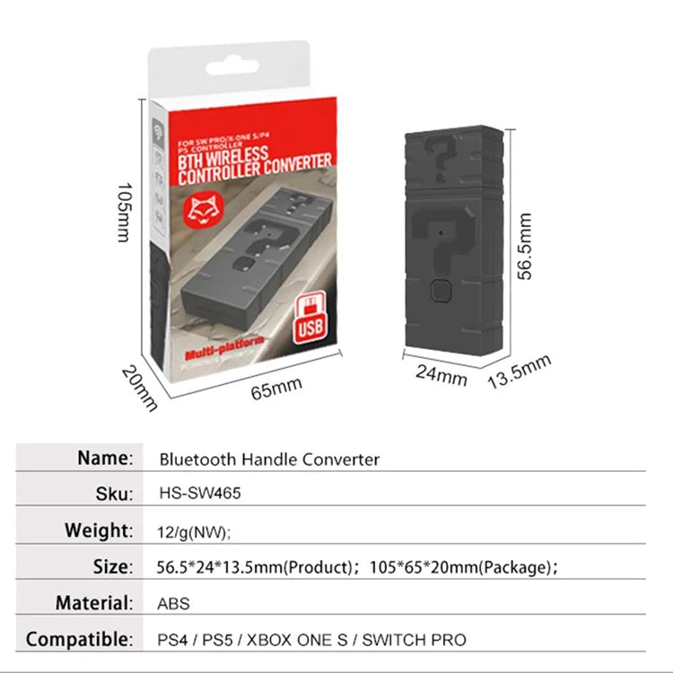 TOPWOLF HS-SW465 For Sony PS5 / PS4 / Xbox One / Switch Gaming USB Transmitter for Connecting Bluetooth