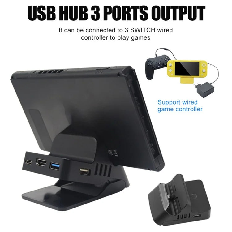 TOPWOLF HS-SW234 For Nintendo Switch / Switch Lite Projection Base USB Hub Charging Dock (1st Gen)