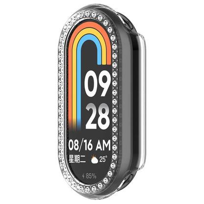 For Xiaomi Smart Band 8 Rhinestones Decor Protective Frame PC Hollow Anti-drop Watch Case