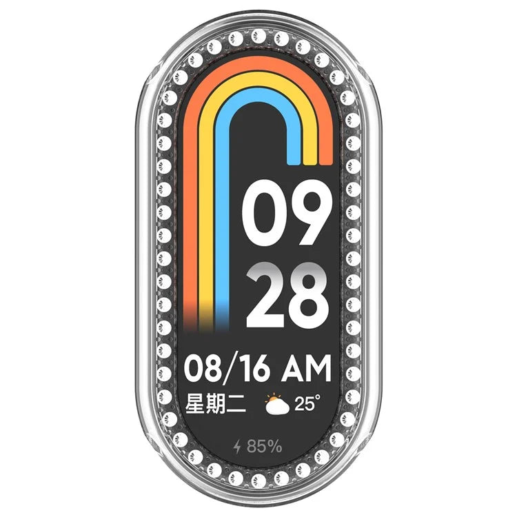 For Xiaomi Smart Band 8 Rhinestones Decor Protective Frame PC Hollow Anti-drop Watch Case
