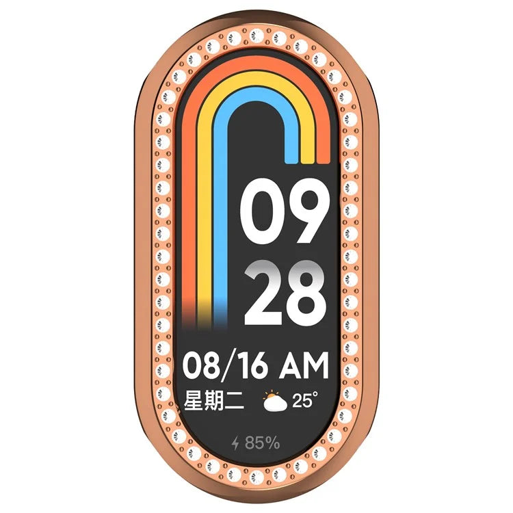 For Xiaomi Smart Band 8 Rhinestones Decor Watch Frame PC Hollow Protective Case
