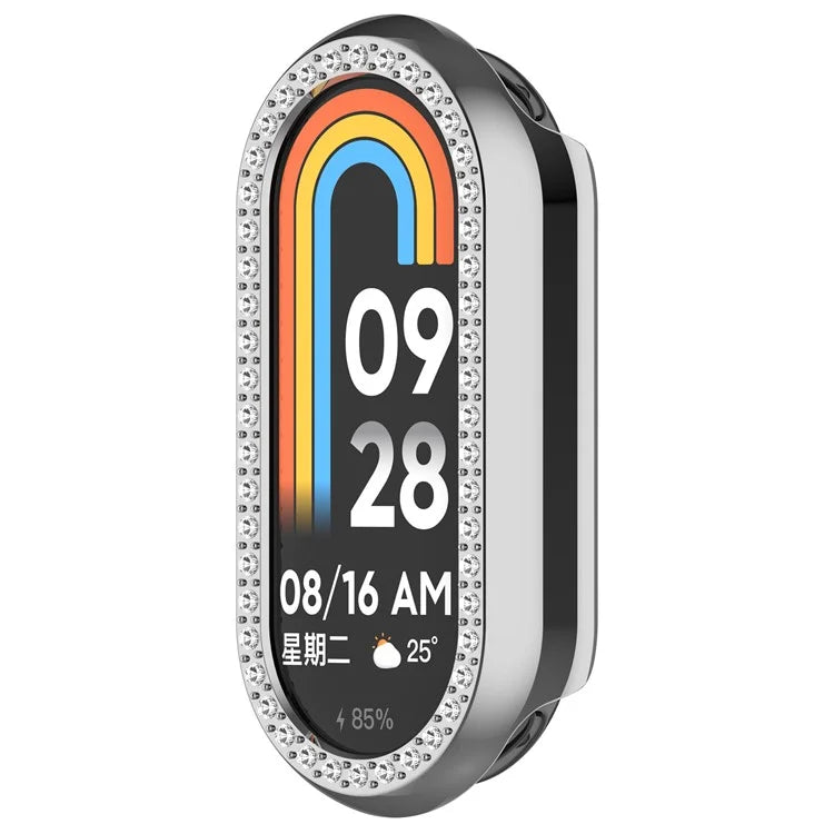 For Xiaomi Smart Band 8 Rhinestones Decor Watch Frame PC Hollow Protective Case