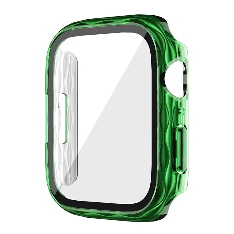 For Apple Watch Series 9 / 8 / 7 41mm Watch Frame Hard PC Wavy Texture Cover with Tempered Film