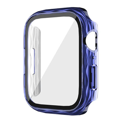 For Apple Watch Series 9 / 8 / 7 41mm Watch Frame Hard PC Wavy Texture Cover with Tempered Film