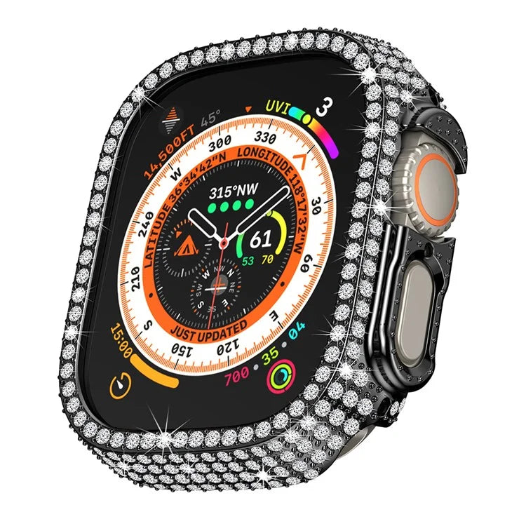 For Apple Watch Ultra/Ultra 2 49mm Watch Case Rhinestone Decor Hard PC Protective Frame
