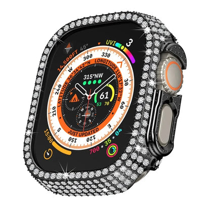 For Apple Watch Ultra/Ultra 2 49mm Watch Case Rhinestone Decor Hard PC Protective Frame