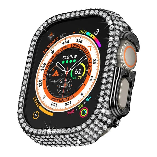 For Apple Watch Ultra/Ultra 2 49mm Watch Case Rhinestone Decor Hard PC Protective Frame
