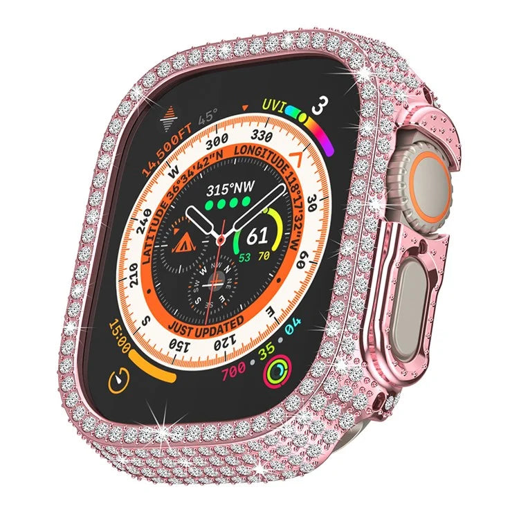 For Apple Watch Ultra/Ultra 2 49mm Watch Case Rhinestone Decor Hard PC Protective Frame