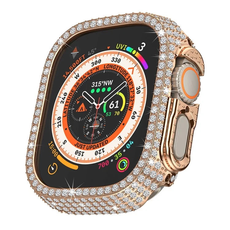 For Apple Watch Ultra/Ultra 2 49mm Watch Case Rhinestone Decor Hard PC Protective Frame