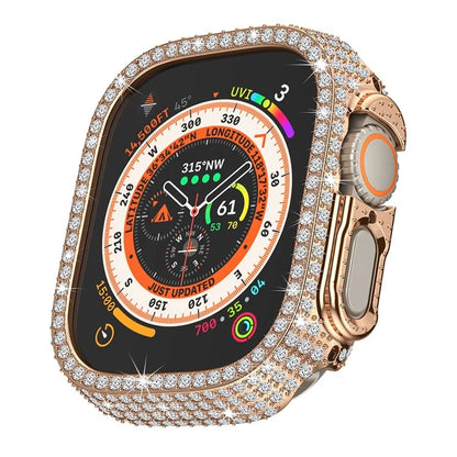 For Apple Watch Ultra/Ultra 2 49mm Watch Case Rhinestone Decor Hard PC Protective Frame