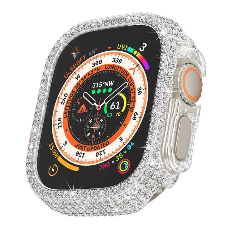 For Apple Watch Ultra/Ultra 2 49mm Watch Case Rhinestone Decor Hard PC Protective Frame