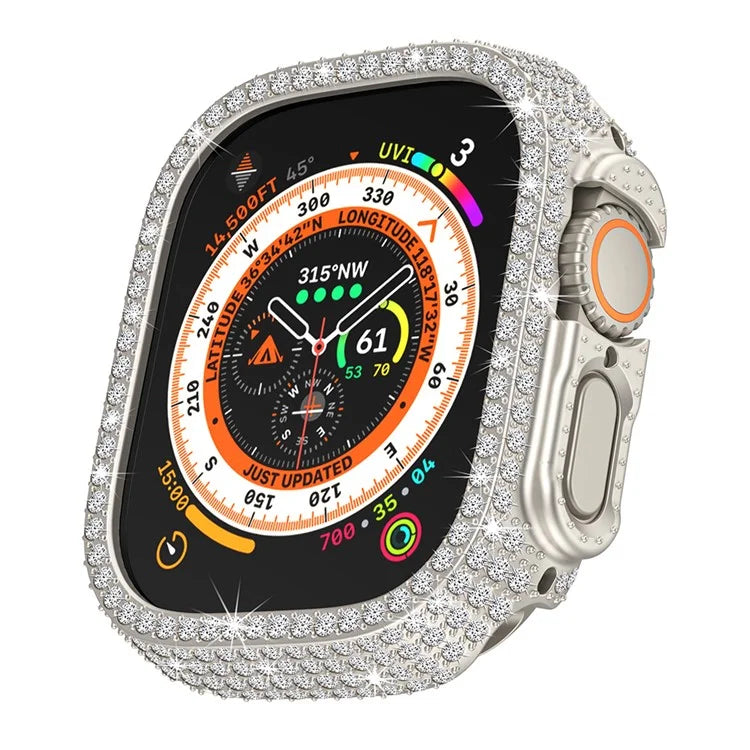 For Apple Watch Ultra/Ultra 2 49mm Watch Case Rhinestone Decor Hard PC Protective Frame