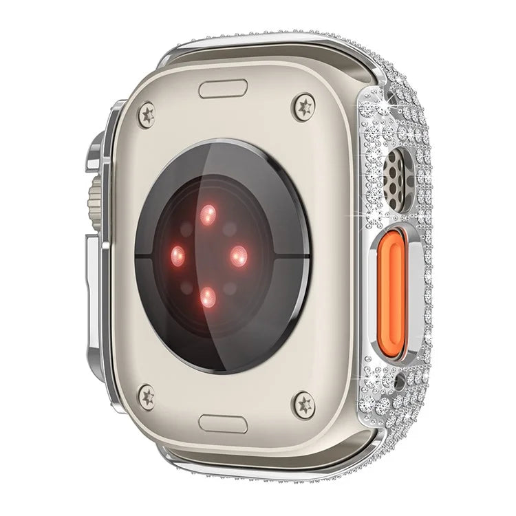 For Apple Watch Ultra/Ultra 2 49mm Watch Case Rhinestone Decor Hard PC Protective Frame