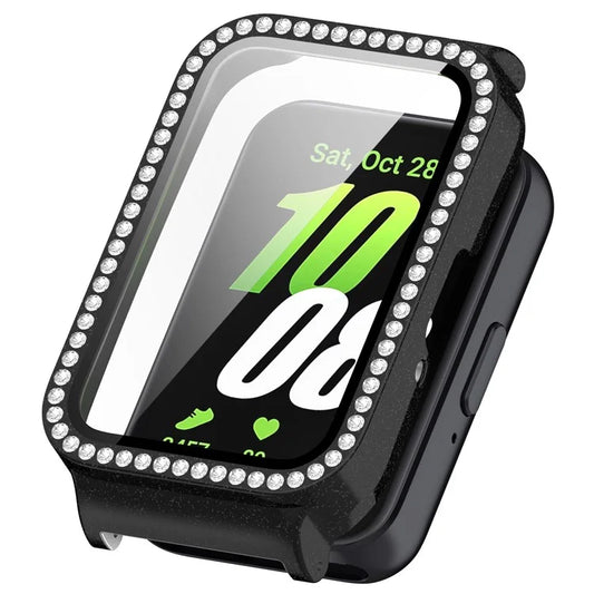 Watch Case for Samsung Galaxy Fit3 Rhinestone Decor PC Cover with Tempered Glass Screen Film