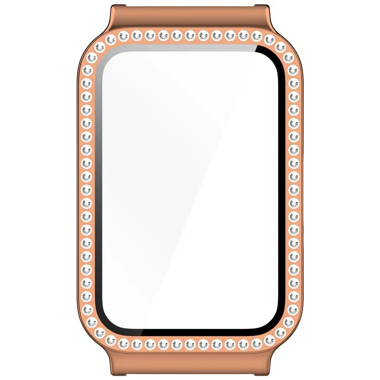 Watch Case for Samsung Galaxy Fit3 Rhinestone Decor PC Cover with Tempered Glass Screen Film