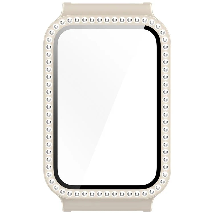 Watch Case for Samsung Galaxy Fit3 Rhinestone Decor PC Cover with Tempered Glass Screen Film