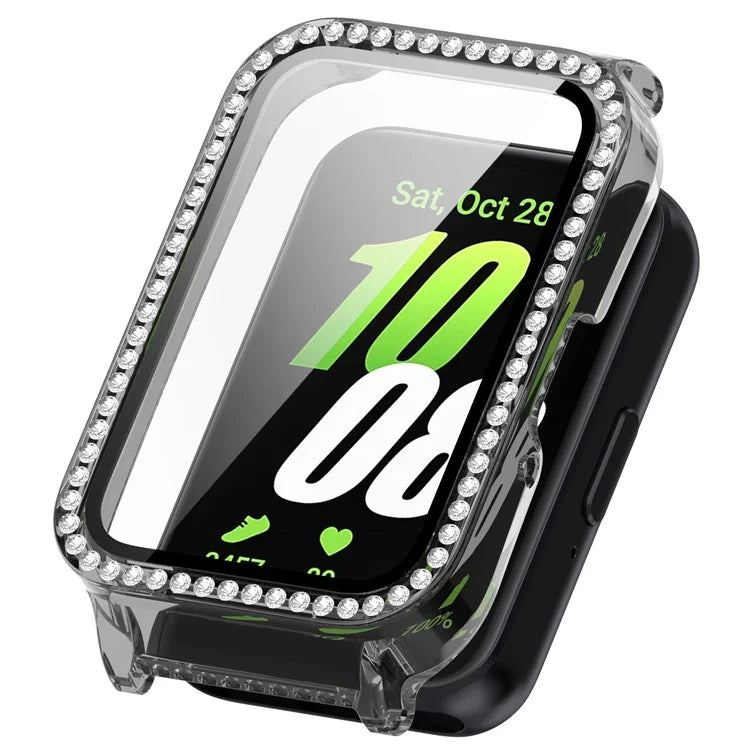 Watch Case for Samsung Galaxy Fit3 Rhinestone Decor PC Cover with Tempered Glass Screen Film