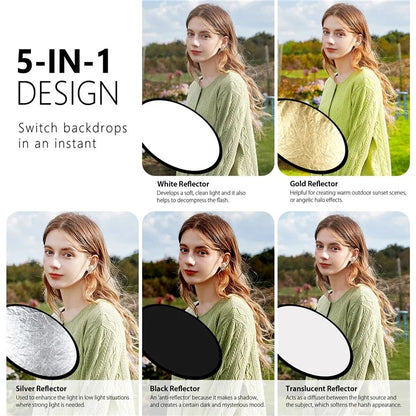 PULUZ 110cm 5 in 1 Photography Reflector Board Folding Photo Studio Reflector Disc