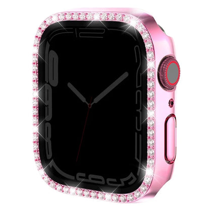 Watch Case for Apple Watch Series 9 / 8 / 7 41mm Rhinestone PC Frame with Anti-spy Tempered Glass Film