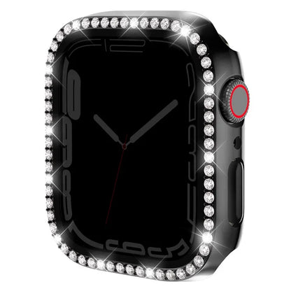 Watch Case for Apple Watch Series 9 / 8 / 7 41mm Rhinestone PC Frame with Anti-spy Tempered Glass Film