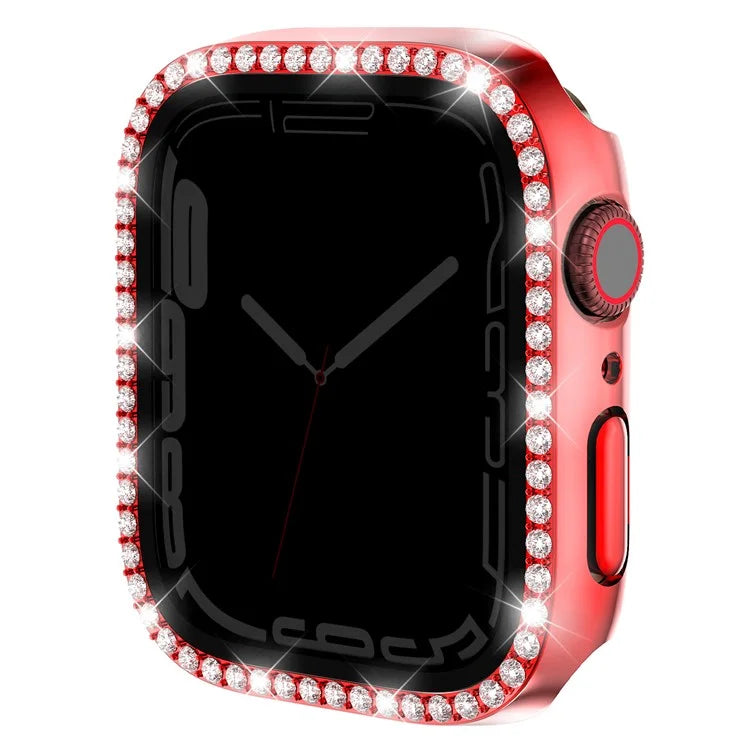 Watch Case for Apple Watch Series 9 / 8 / 7 41mm Rhinestone PC Frame with Anti-spy Tempered Glass Film