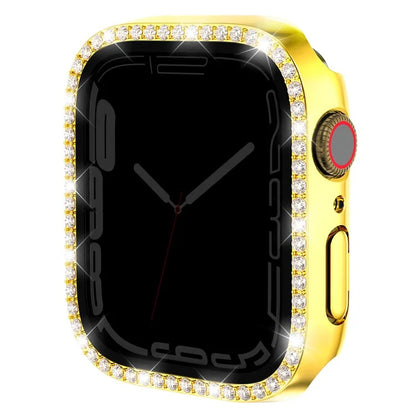 Watch Case for Apple Watch Series 9 / 8 / 7 41mm Rhinestone PC Frame with Anti-spy Tempered Glass Film