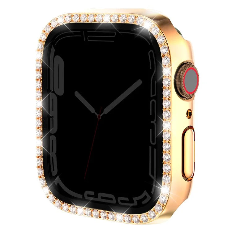Watch Case for Apple Watch Series 9 / 8 / 7 41mm Rhinestone PC Frame with Anti-spy Tempered Glass Film