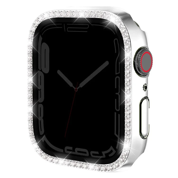 Watch Case for Apple Watch Series 9 / 8 / 7 41mm Rhinestone PC Frame with Anti-spy Tempered Glass Film