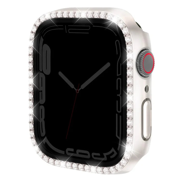 Watch Case for Apple Watch Series 9 / 8 / 7 41mm Rhinestone PC Frame with Anti-spy Tempered Glass Film
