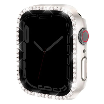 Watch Case for Apple Watch Series 9 / 8 / 7 41mm Rhinestone PC Frame with Anti-spy Tempered Glass Film