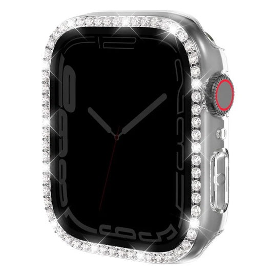 For Apple Watch Series 9 / 8 / 7 45mm Watch Case Rhinestone PC Frame with Anti-spy Tempered Glass Screen Film