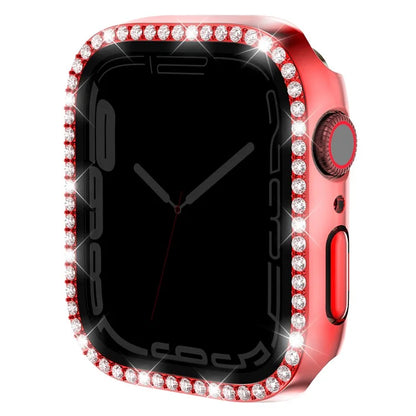 For Apple Watch Series 9 / 8 / 7 45mm Watch Case Rhinestone PC Frame with Anti-spy Tempered Glass Screen Film