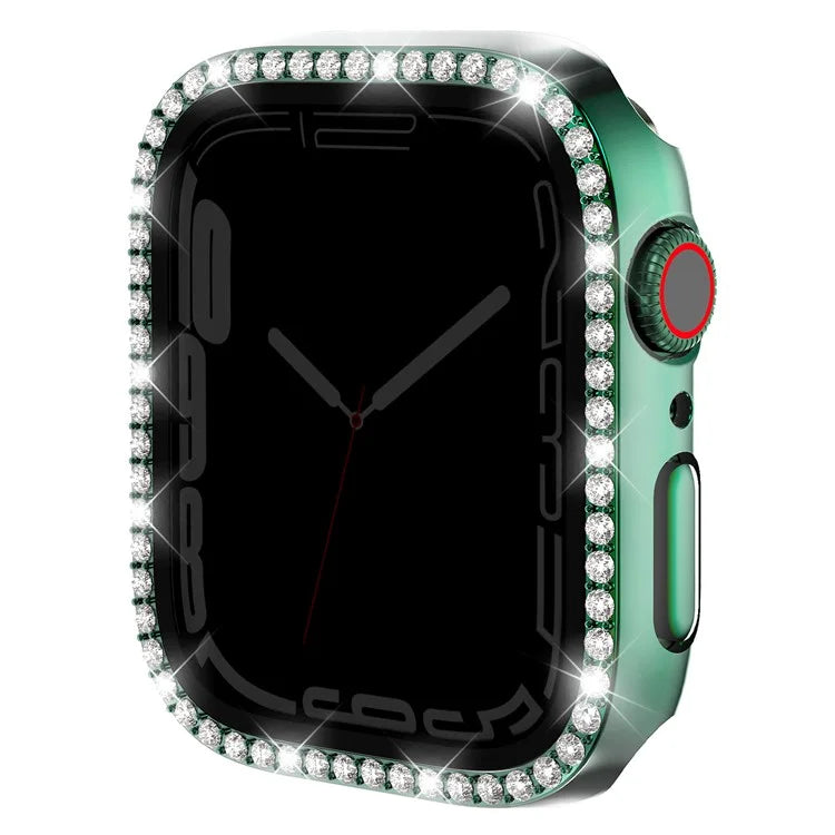 For Apple Watch Series 9 / 8 / 7 45mm Watch Case Rhinestone PC Frame with Anti-spy Tempered Glass Screen Film