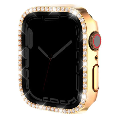 For Apple Watch Series 9 / 8 / 7 45mm Watch Case Rhinestone PC Frame with Anti-spy Tempered Glass Screen Film