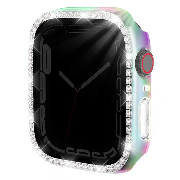 For Apple Watch Series 9 / 8 / 7 45mm Watch Case Rhinestone PC Frame with Anti-spy Tempered Glass Screen Film