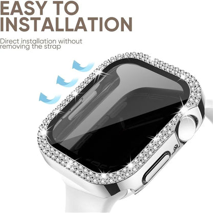 For Apple Watch Series 9 / 8 / 7 45mm Watch Case Rhinestone PC Frame with Anti-spy Tempered Glass Screen Film