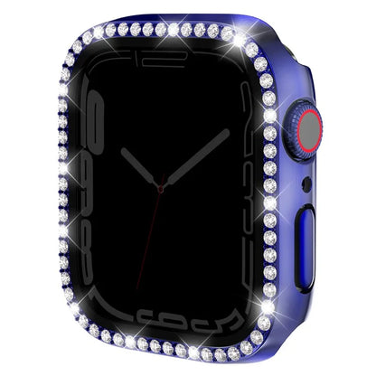 For Apple Watch Series 9 / 8 / 7 45mm Watch Case Rhinestone PC Frame with Anti-spy Tempered Glass Screen Film