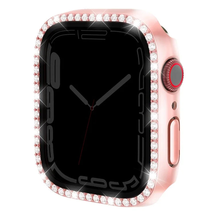 For Apple Watch Series 9 / 8 / 7 45mm Watch Case Rhinestone PC Frame with Anti-spy Tempered Glass Screen Film