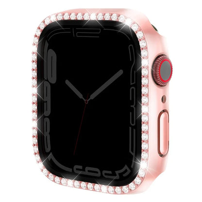 For Apple Watch Series 9 / 8 / 7 45mm Watch Case Rhinestone PC Frame with Anti-spy Tempered Glass Screen Film