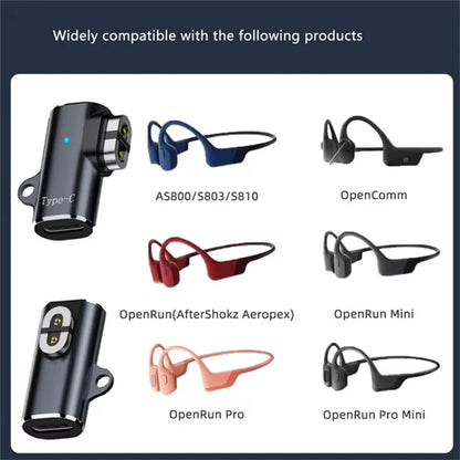Magnetic Type-C Female Adapter Charge for Shokz Bone Conduction Earphone (Middle Elbow Design)